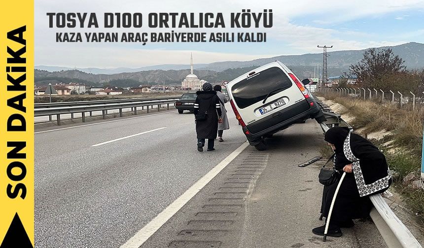 TOSYA D100'DE ARAÇ BARİYERDE ASILI KALDI